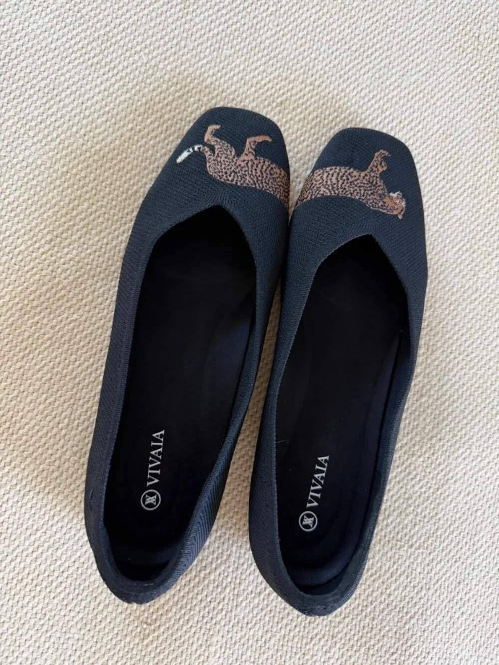 Vivaia Black Leopard Embroidered Knit Flats Women’s Slip-On Shoes - Picture 3 of 9